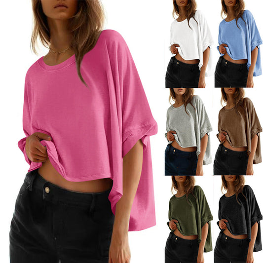 Women's Oversized Batwing Sleeve Twisted Short-sleeved T-shirt