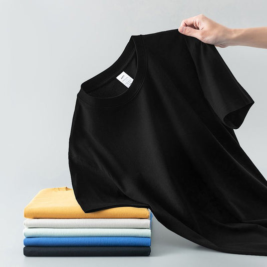 Summer Solid Color Coat Round Neck Bottoming Shirt Half-sleeve Pure Cotton T-shirt Men And Women Short Sleeve