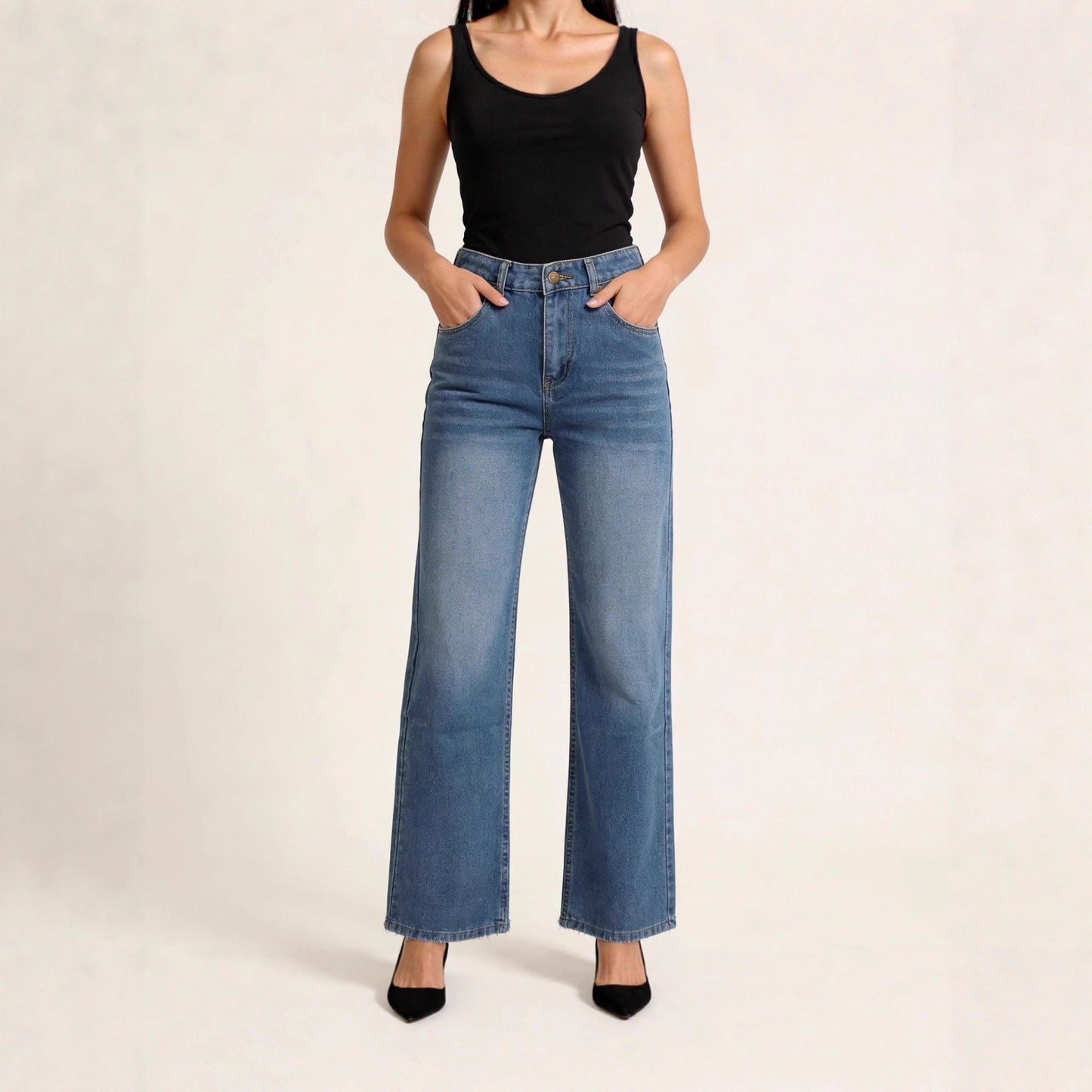 Retro Washed Mopping Pants High-Waisted Womens Slimming Washed Denim Jeans