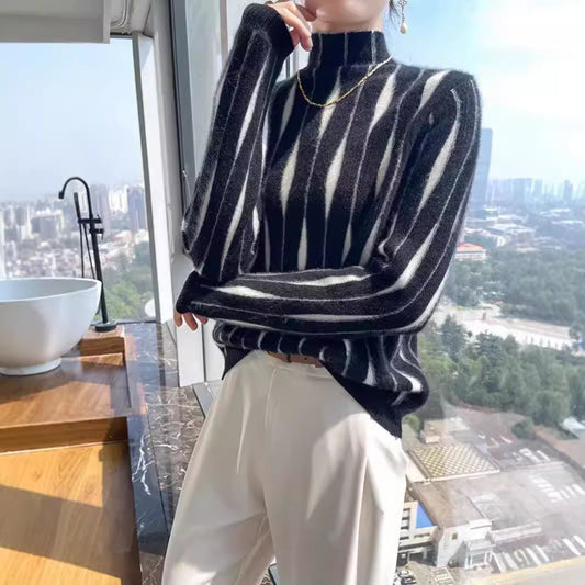 Knitwear Women's Half Turtleneck Loose Multicolor Pullover Thick Sweater