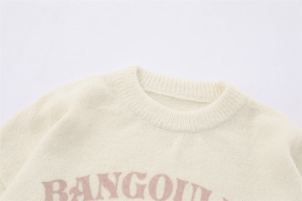 Løs Fritids Pullover Striktrøje i Bomuld Street Fashion Amerikansk Rund Hals Strikket Sweater