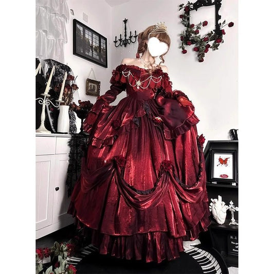 Christmas Battle Robe Pigeon Blood Red Flower Wedding Lolita Dress