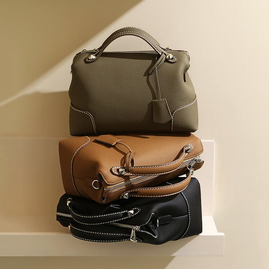 Top Layer Cowhide Handbag Women's Large Capacity Simple Shoulder Messenger Bag