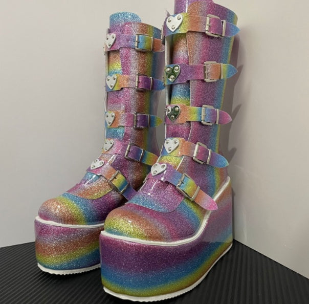 European And American Metal Buckle Thick Sole High Boots Women Amazon Plus Size