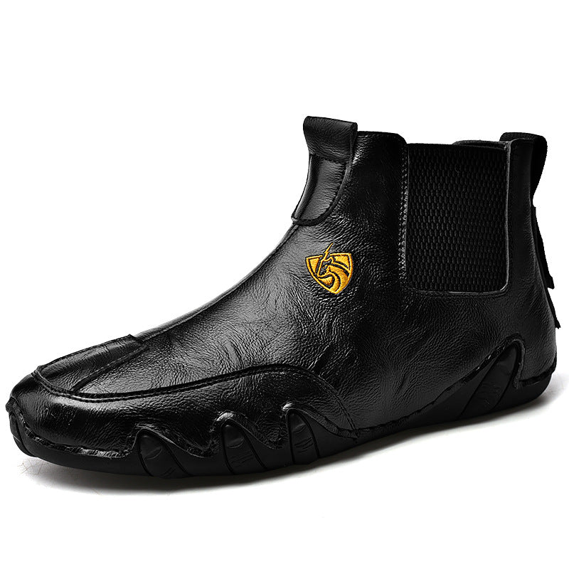 Warm Men's Casual Shoes Men's Leather High Top Peas Shoes