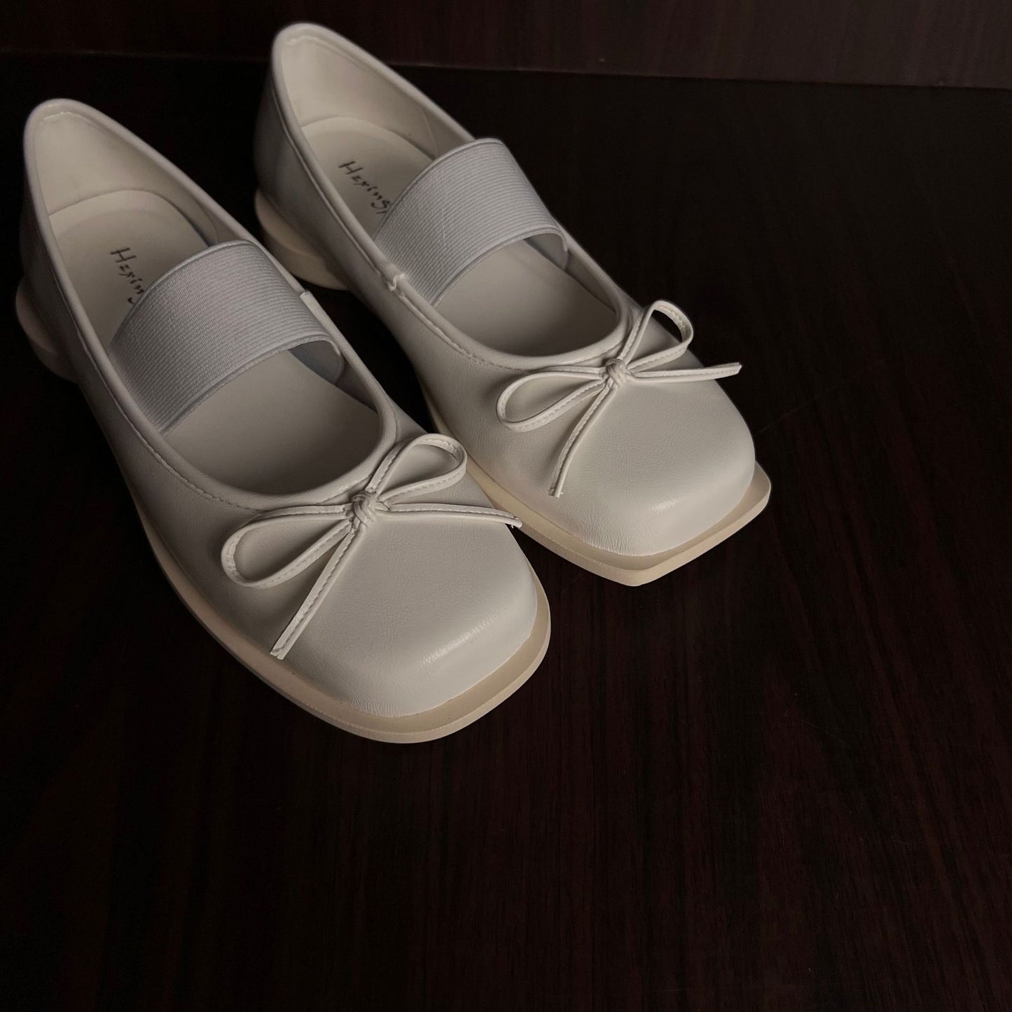 Womens Bow-Knot Genuine Leather Ballet Flats With Thick Soles