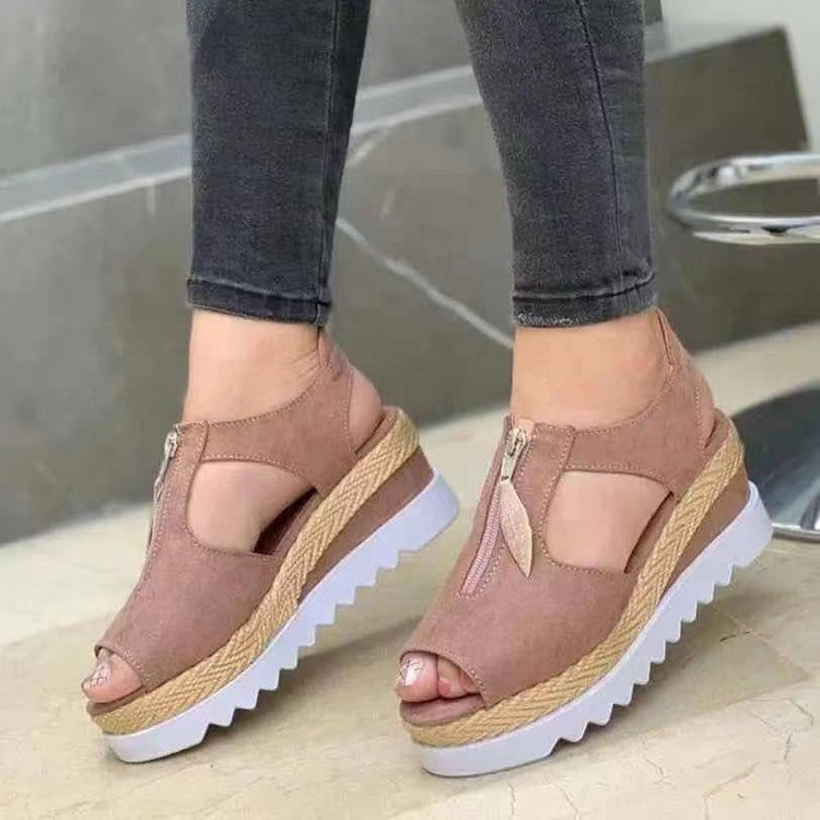 New European And American Fashion Casual Flat Wedge Fish Mouth Sandals