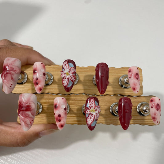 Blooming Hand-painted Three-dimensional Carved Mid-length Manicure Wear Nail
