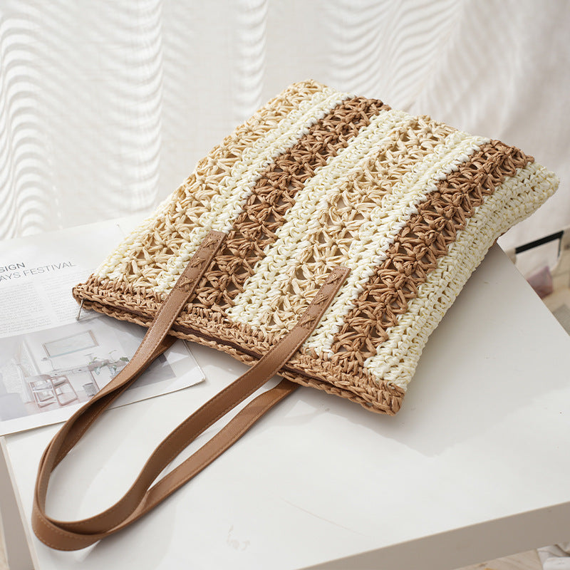 Woven Stripe Straw Bag Is Fashionable And Simple