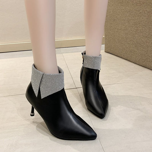 Women's Pointed Side Zipper Stiletto Ankle Boots