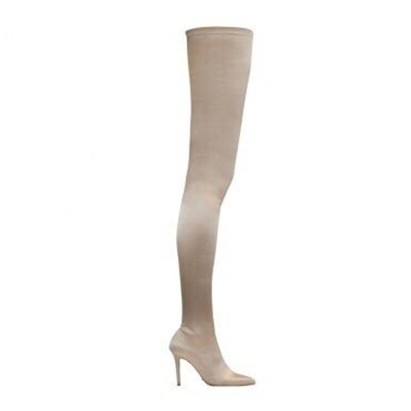 Women's Autumn And Winter High-heeled Nude Boots With Mid-tube Showing Thinness And Elasticity