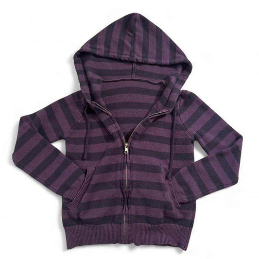 Purple And Black Striped Hooded Casual Sweatshirt