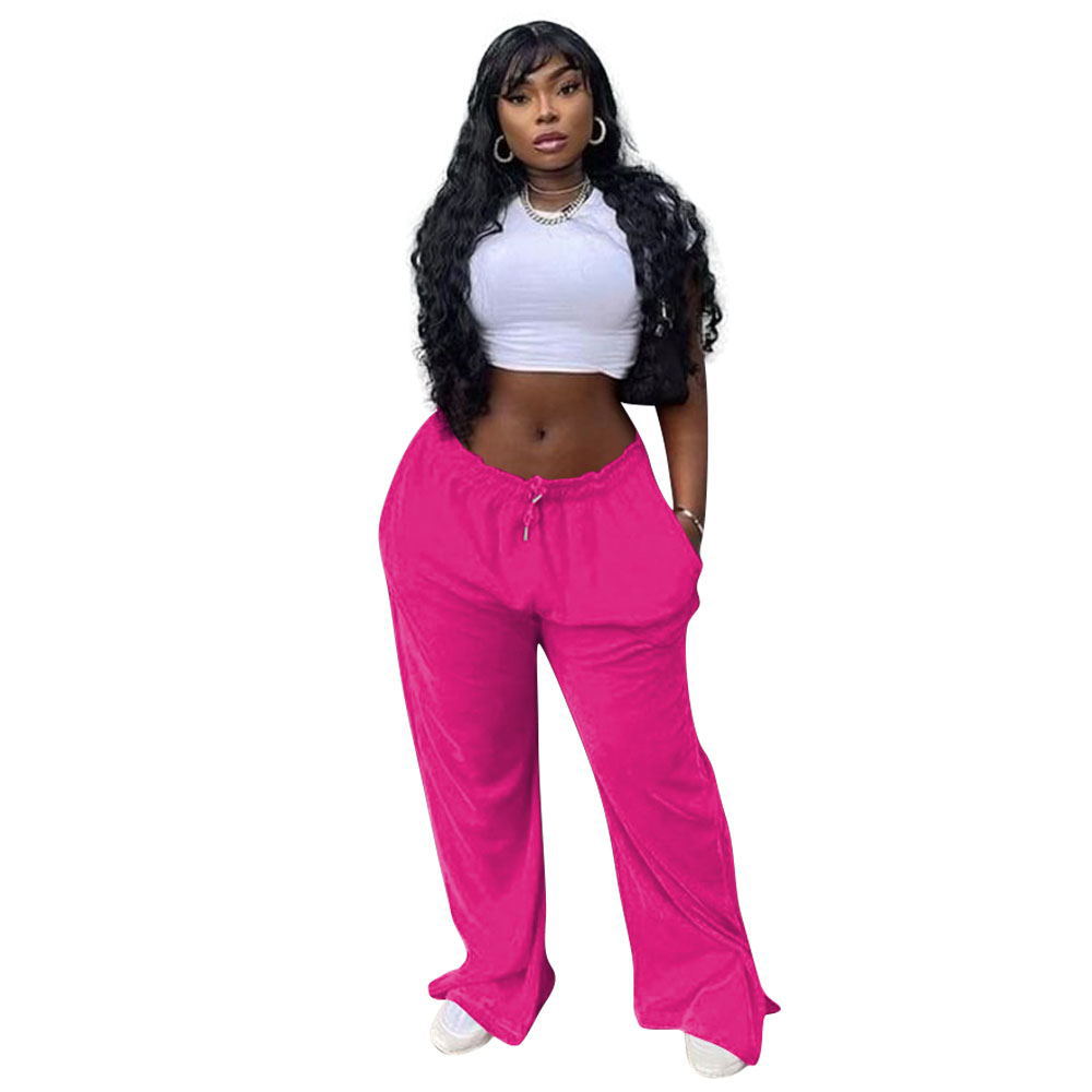 Women's Solid Color Casual Loose Slit Fashionable Wide Leg Pants