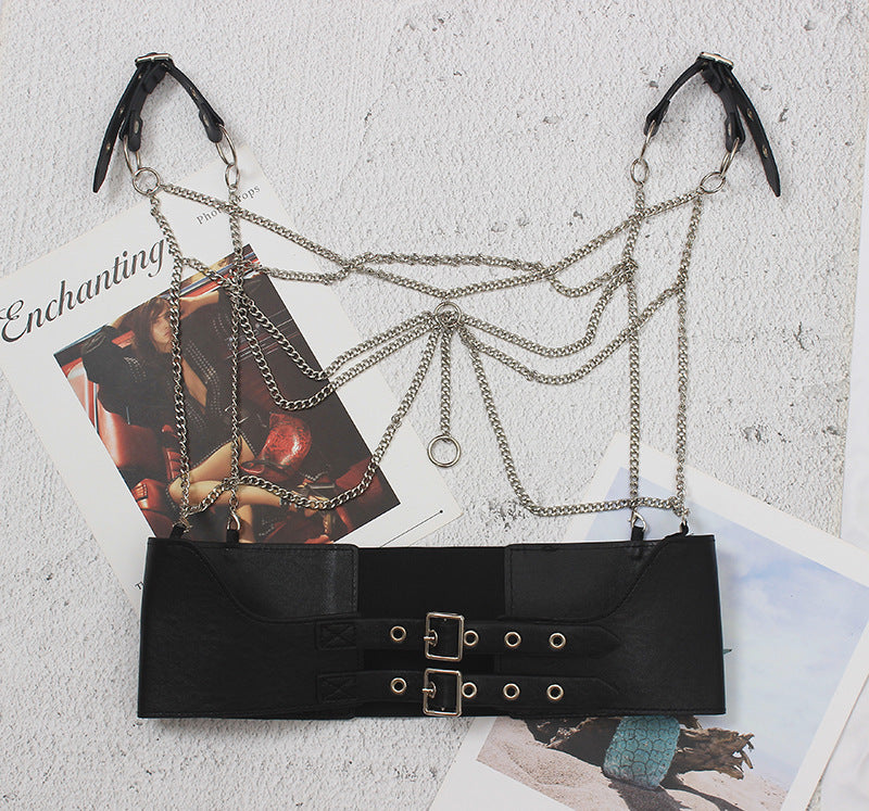 Dark Girl Punk Metal Chain Leather Waist