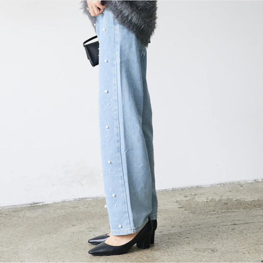 Tunge Industri Nitte Perlespænde Damejeans Casual Løse Bukser