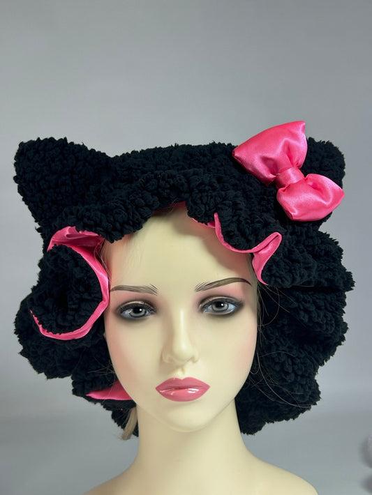 Cat Ear Bow Cashmere Sleeper Hat Adjustable Plush Hat