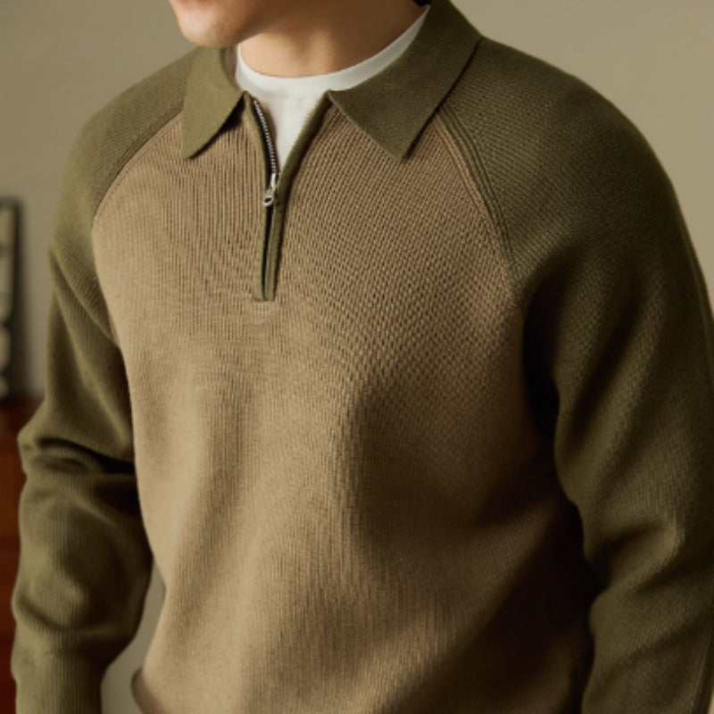 Amerikansk Afslappet Lynlåspolo Sweater i Halvhøj Model