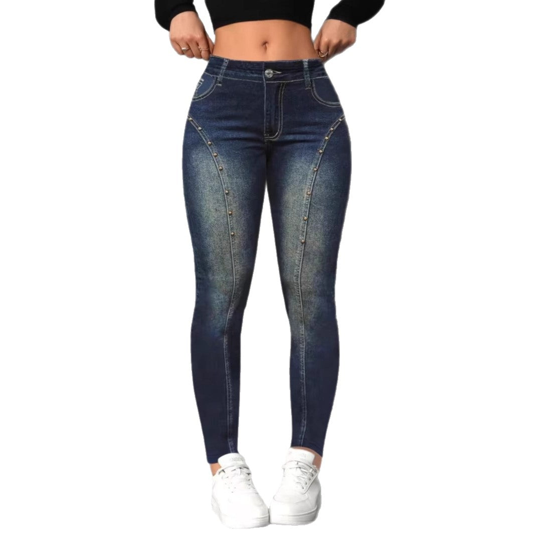 Womens High-Waisted Stretchy Figure-Hugging Printed Pants Casual And Slim-Fit