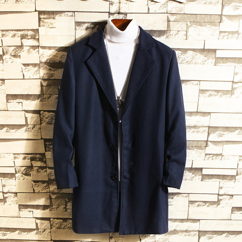 Wool Coat, Mid-length Men's Outerwear