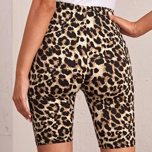 High Waist Tight Leopard Print Shorts Slim Elastic Leggings