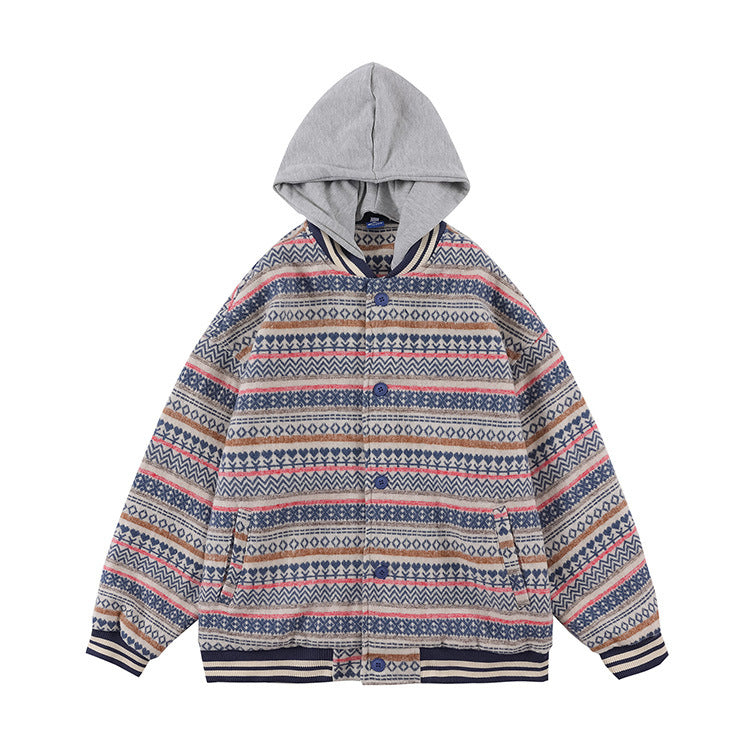 Women's Retro Woolen Striped Baseball Jacket