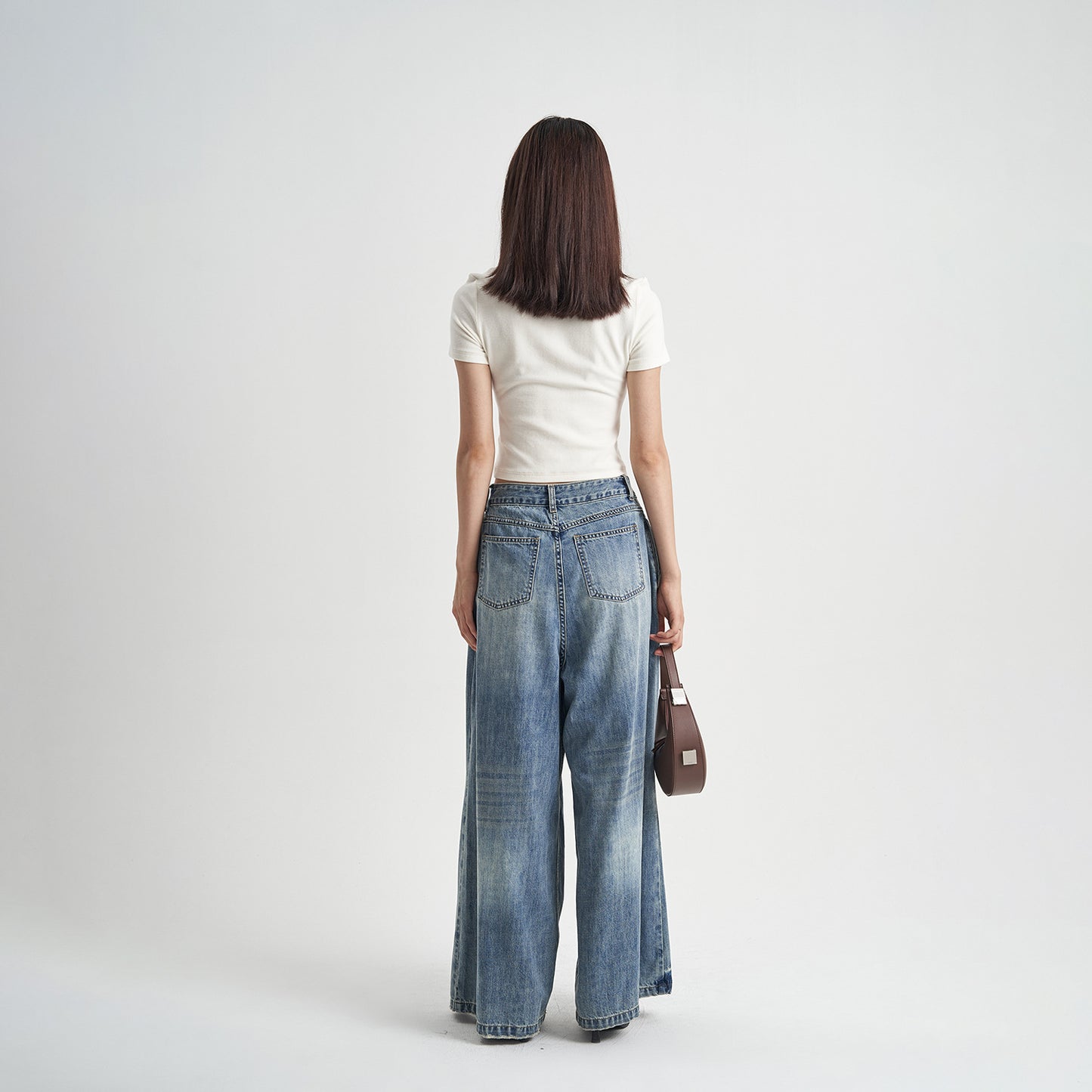 Loose Washed-out Jeans Women's High Waist