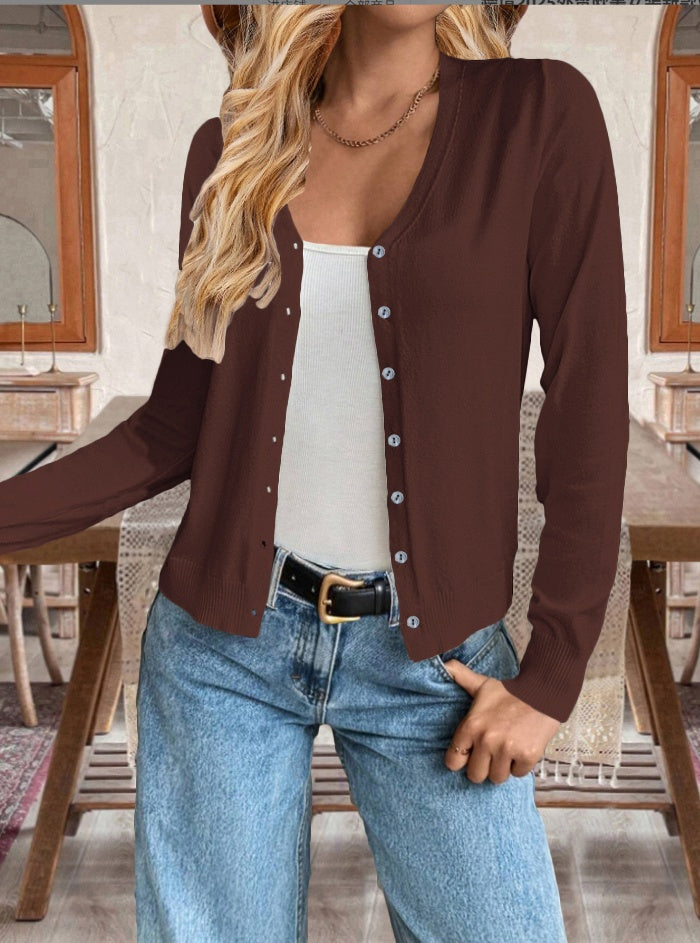 Women's Simple All-match Loose Solid Color Buttons Cardigan