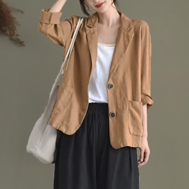Women's Small Suit Jacket Spring Thin Casual Cotton And Linen