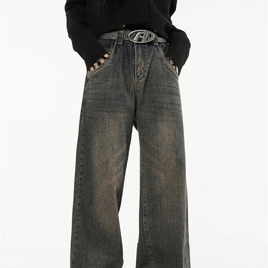 Women's Loose High Waist Skinny Straight Wide Pants