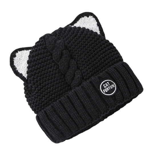 Female Cute Fleece Lined Cat Ears Woolen Cap