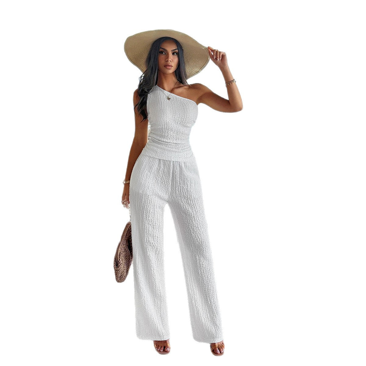 Elegant Western-style Sleeveless Wide-leg One-shoulder Suit