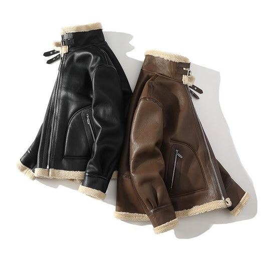 Fur Integrated Suede Jacket Male Velvet Padded Thickened Top