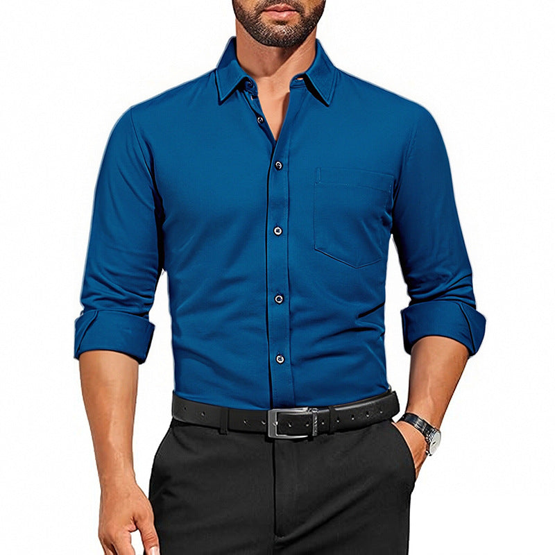 Men's Breathable Stretch Wrinkle-resistant Solid Color Long Sleeve Shirt