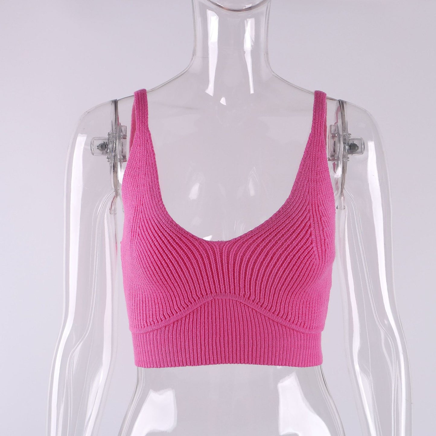 Casual Off Shoulder Low Cut Slim Fit Knit Solid Tank Top