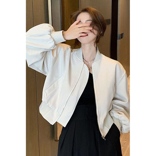 Women's Versatile Stand-up Collar Baseball Jacket For Spring And Autumn
