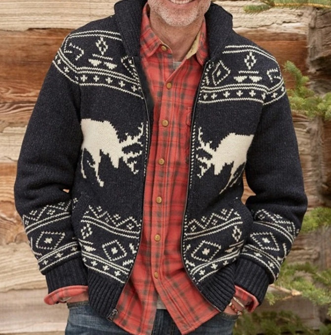New Men's Clothing Autumn And Winter Long-sleeved Black Jacquard Sweater
