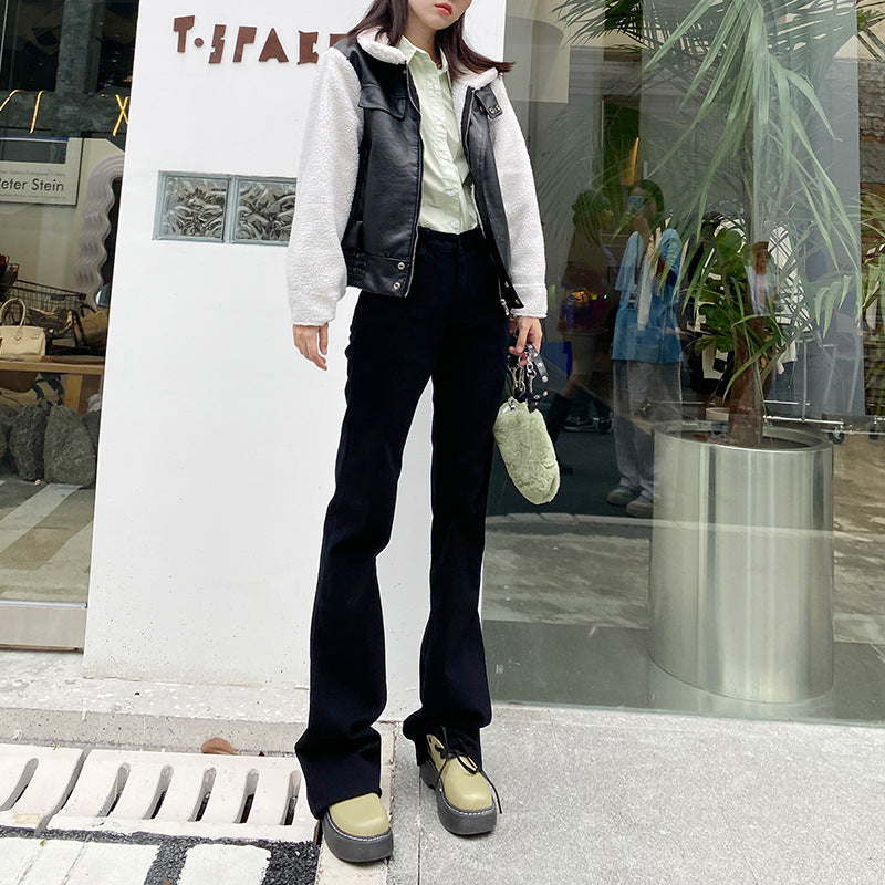 Women's High Waist Loose Tall Straight Flared Mopping Pants
