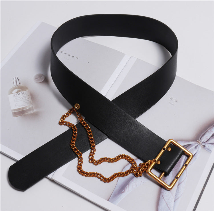 Korean Style Wide-waisted Square Buckle Layered Chain Decoration Belt Decoration Dress Shirt