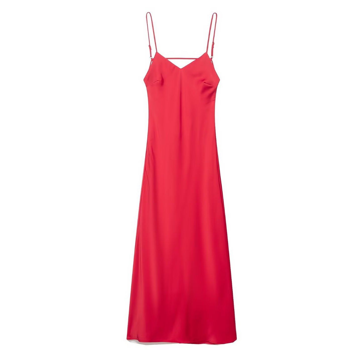 Silk Textured Solid Color Long Suspender Dress