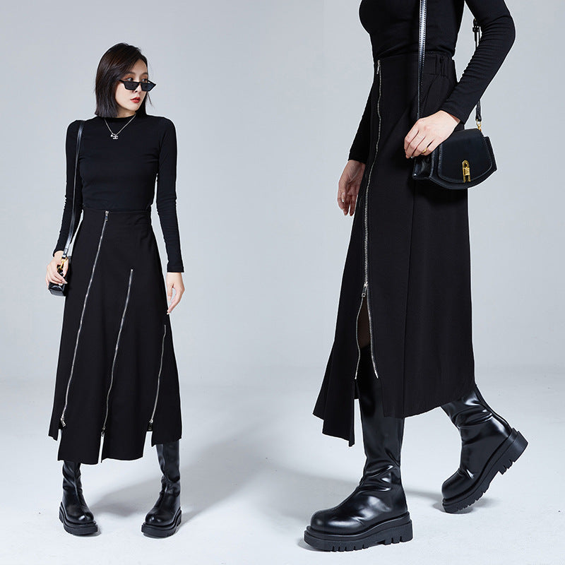 Zipper Slit Niche A Line Skirt Cover Buttocks
