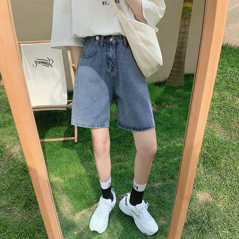 Women's High Waist Straight Loose Wide Leg Denim Shorts