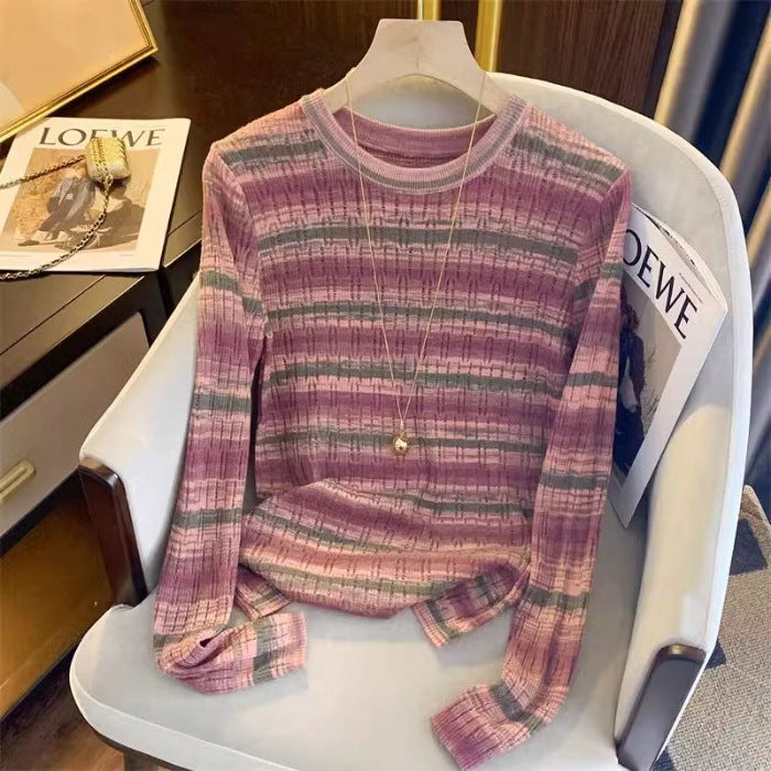 Gentle Graceful And Fashionable Dopamine Striped Sweater
