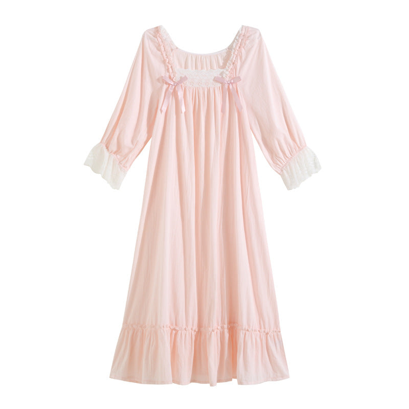 Womens Sweet Long-sleeve Pajama Dress
