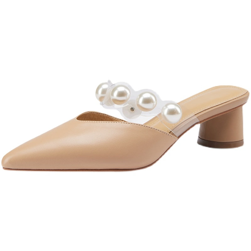 Women's Summer Outer Leather Baotou Half Slippers