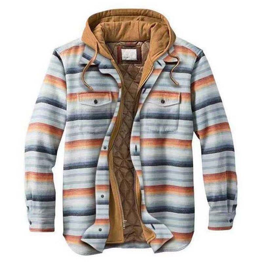 Men's Cotton-padded Clothes Plaid Striped Loose-fitting Hoodie Long Sleeve Coat