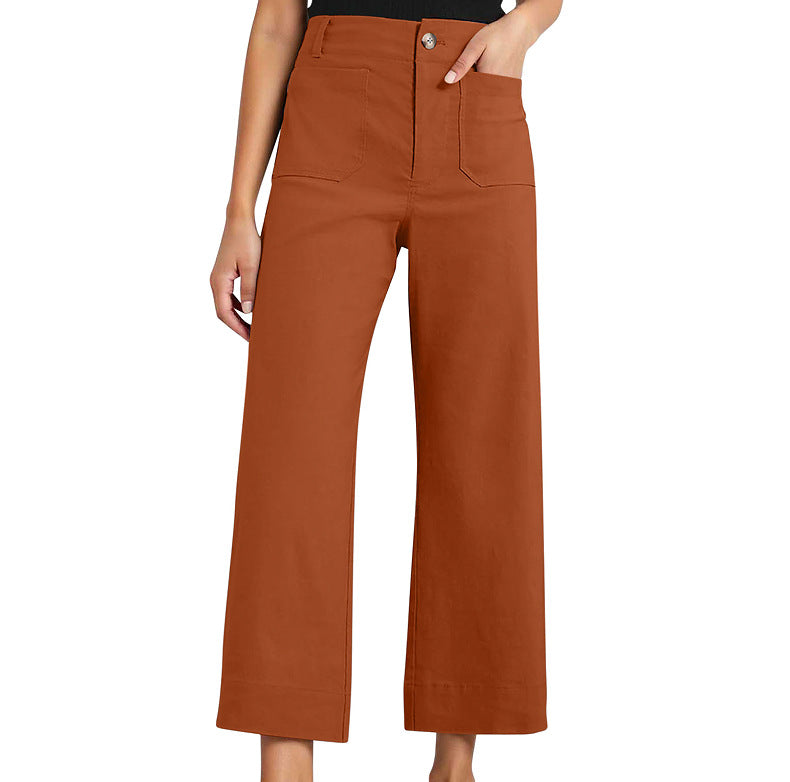 High Waist Slimming Casual Women's Cropped Wide-leg Pants