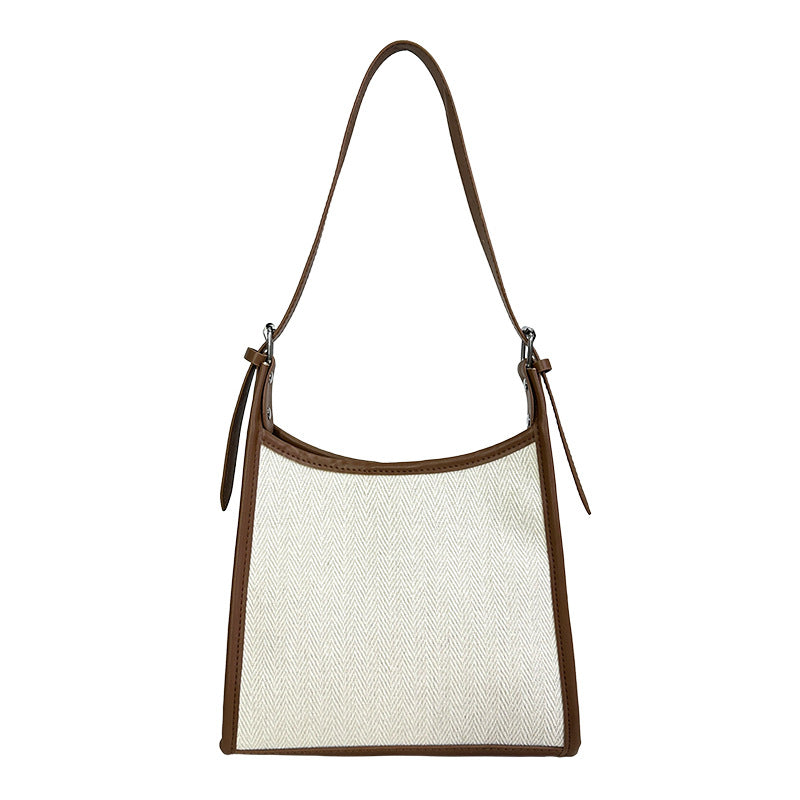 Korean Style All-match Stitching Canvas Underarm Bag Large Capacity