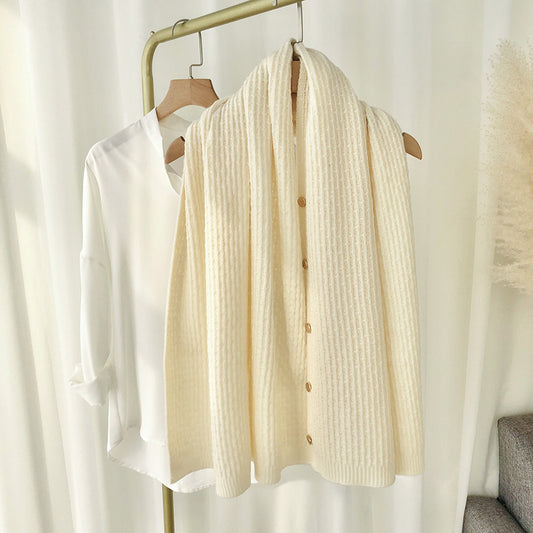 New Knitted Shawl Cloak Buckle Wool Plaid Scarf Women's All-match Warm Large Cape