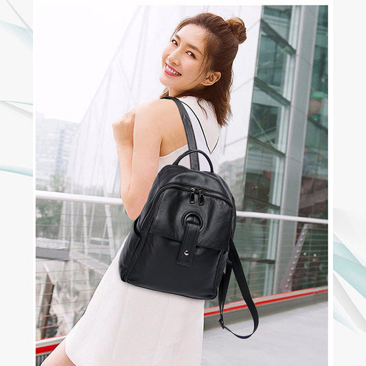 Women's Genuine Leather Fashion Large Capacity Shoulder Backpack