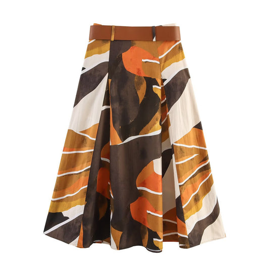 Autumn Printed Versatile Belted Skirt
